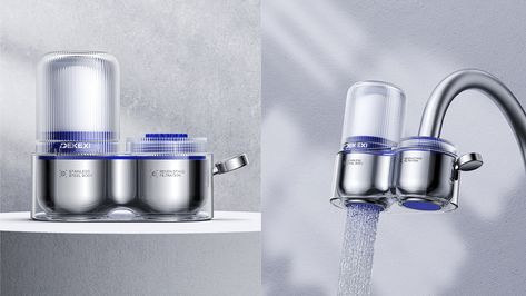 Filter Faucet on Behance Transparency Design, Faucet Filter, Water Purification, Stainless Steel Mesh, Steel Mesh, Water Purifier, Simple Shapes, Design Process, Industrial Design