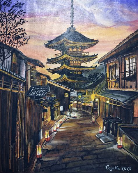 #Yasaka pagoda #kyoto streets #Kyoto, japan Japanese Street Painting, Japanese Street Drawing, Japan Street Drawing, Japan City Drawing, Yasaka Pagoda, Drawing Japanese, City Paintings, Japan Watercolor, Kyoto Art