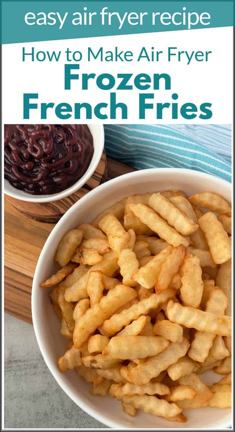 Air fryer French fries are so easy to make with frozen French fries. See how to make the best frozen French fries in the air fryer. Easy air fryer recipes make the perfect side dish. Air fry frozen French fries quick and easy with this air fryer French fries recipe. Making air fried French fries can be done in any air fryer of Ninja Foodi. Crispy air fryer frozen French fries. #airfryerfrenchfries #airfryfrenchfries Air Fryer Frozen French Fries, Fries In The Air Fryer, Air Fry French Fries, Frozen Fries, Cooking French Fries, Air Fryer Easy, Oven Baked Fries, Easy Air Fryer Recipes, Air Fryer French Fries