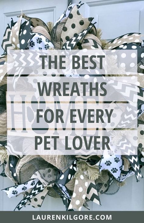 The perfect gift for any animal lover! Find the best selection of pet wreaths to complement any front porch decor. Dog lovers and cat lovers will both find options that show their love for their pets. Dog Wreath | Cat Wreath | Front Porch Decor | Welcome Wreath Diy Gifts Handmade, Ribbon Wreath Diy, Diy Deco Mesh Wreath, Cat Wreath, Pet Wreath, Mesh Wreaths Diy, Wreath Ribbon, Deco Mesh Wreaths Diy, Handmade Gifts Diy