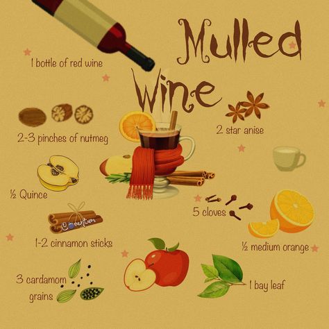 ❤️‍🔥💃🏻Winter is here, and mulled wine season is open! We wanted to share with you our special mulled wine recipe that we drink with pleasure. Cheers to all of us! 🍷 Ingredients: 1 bottle of red wine ½ medium orange 1 Apple 1½ Quince 80gr sugar 1-2 cinnamon sticks 2 star anise 5 cloves 2-3 pinches of nutmeg 3 cardamom grains 1 bay leaf Directions: Cut the oranges with their peels into small pieces. If you wish, you can dip the cloves into the orange peels. Add wine, orange slice... Mulled Wine Aesthetic, Yule Party, Mulled Wine Recipe, Wine Recipe, Apple 11, Orange Peels, 2024 Aesthetic, Christmas Dreaming, Orange Slice