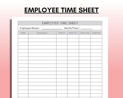 Printable Work Time Tracker and Work Time Sheet, Daily Hours Tracker, Ideal for Staff and Small Business Owners - Etsy Work Time Sheet, Hours Tracker, Time Sheet, Time Tracker, Work Time, Small Business Owners, Remodels, Time Out, Small Business Owner