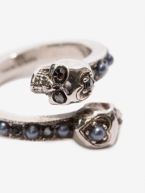 Wrap-Around Skull Ring in Antique Silver | Alexander McQueen US Vintage Tattoo Art, Skull Wedding Ring, Skull Engagement Ring, Wedding Ring For Women, Skull Wedding, Modern Gold Jewelry, Sterling Silver Promise Rings, Dope Jewelry, Skull Jewelry