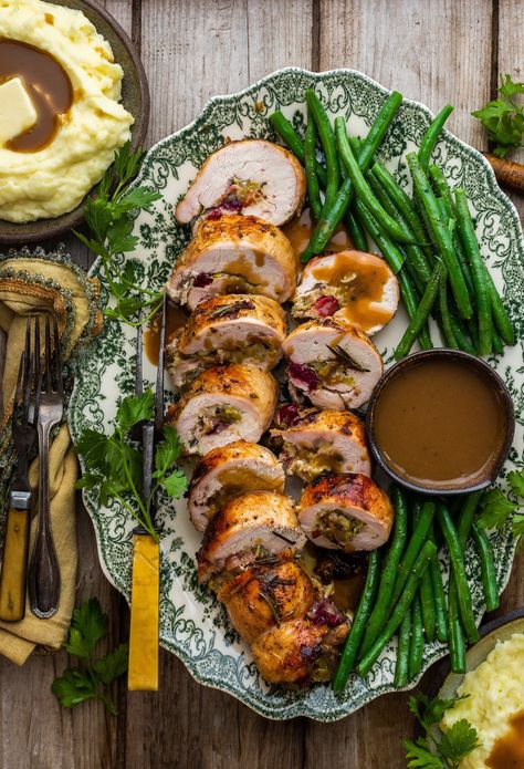 Recipes With Cranberry Goat Cheese, Friendsgiving Lunch Ideas, Turkey Roulade Thanksgiving, Fine Dining Main Course, Healthy Homesteader, Turkey Breast Roulade, Homesteader Recipes, Pork Wings, Dennis Prescott