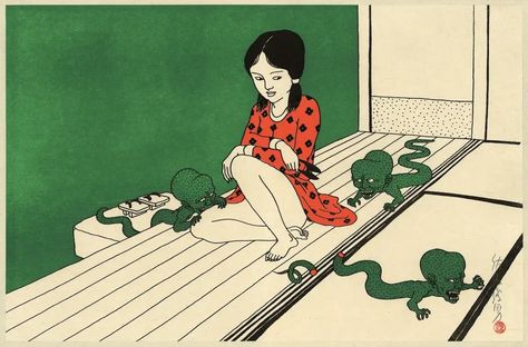 Toshio Saeki, Art Parisien, Japanese Woodcut, Art Japonais, Art Et Illustration, Art And Illustration, Art Basel, Japan Art, Japanese Artists