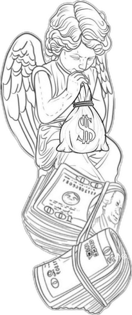 Angel With Money Bag Tattoo, Money Tattoos, Cherub Tattoo Designs, Money Bag Tattoo, Angel Baby Art, Bag Tattoo, Wizard Tattoo, Picture Of Jesus, Tattoo Angel