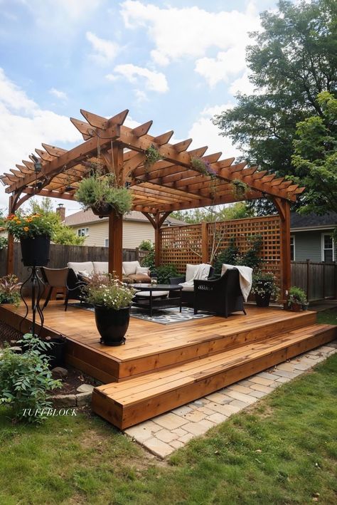 Simple Deck Ideas, Cheap Fence Ideas, Gazebos And Pergolas, Yard Remodel, Gazebo On Deck, Simple Deck, Cheap Fence, Deck Designs Backyard, Backyard Renovations