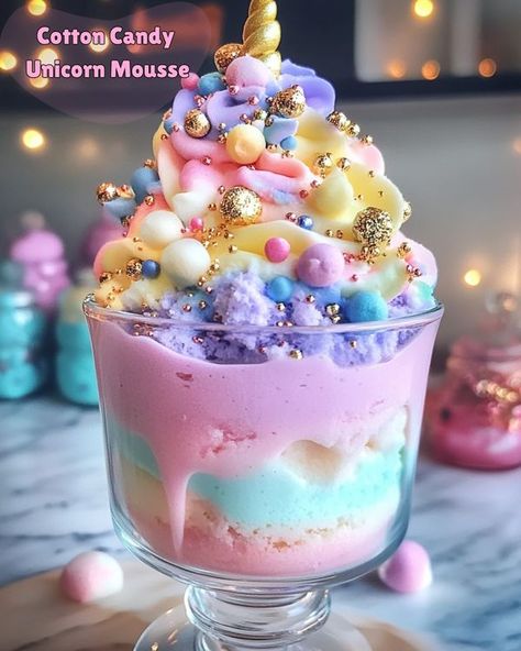 Recipes Lovers with Olivia | 🦄 Cotton Candy Unicorn Mousse 🍭 | Facebook Cotton Candy Drinks Non Alcoholic, Drinks Non Alcoholic, Cotton Candy Recipe, Cotton Candy Unicorn, Homemade Cotton Candy, Cotton Candy Drinks, Colorful Desserts, Candy Drinks, Candy Recipe