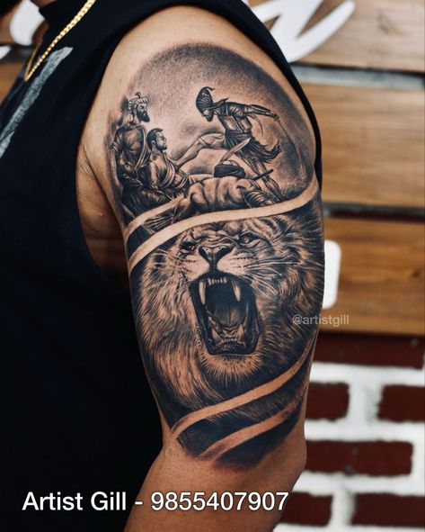 Golden Temple Tattoo, Sikh Tattoo Ideas Men, Sikh Warrior Tattoo Design, Sikhism Tattoo, Hari Singh Nalwa Tattoo, Punjabi Tattoo Men, Punjabi Tattoo Ideas, Punjab Tattoo Ideas, Sikh Tattoo Ideas