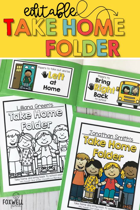 EDITABLE Take Home Folders!! Makes it easy to set up and use to transport papers from home and school! Home Folders Ideas, File Folder Printables Free, Teacher Diy, Printable Folder, Take Home Folders, First Week Activities, English Club, Dream Classroom, School Folders