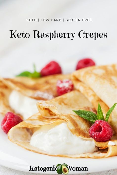 Keto Low Carb Raspberry Crepes for a great brunch or weekend breakfast! #ketorecipes #ketogenicwoman #ketodiet #lowcarbrecipes #lowcarbdiet  #ketobreakfast #cleaneatingketo  #sugarfree #glutenfree Raspberry Crepes, Keto Raspberry, Desayuno Keto, Keto Breakfasts, Keto Diet Benefits, Starting Keto Diet, Keto Pancakes, Keto Breakfast Recipes, Low Carb Breakfast Recipes