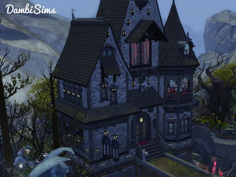 dambisims' Vampire Mansion Sims Vampire House, Sims 4 Vampire House, Gothic House Plans, Goth Mansion, Vampire Mansion, Vampire House, Underwater House, Big Mansions, Goth Houses