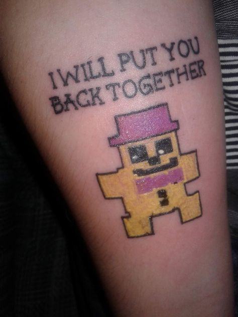 Five nights at freddy's tattoo Five Nights At Freddy's Tattoo, Fnaf Tattoo Ideas, Fnaf Tattoo, Minecraft Tattoo, Fandom Tattoos, Funky Tattoos, Quote Tattoo, Pen Tattoo, Kawaii Tattoo