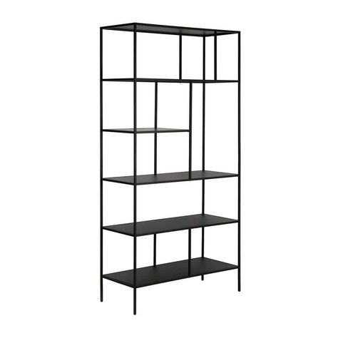 Showcase your favorite books and decorative items in this industrial-inspired 5-tier bookcase. Crafted in metal and finished in a classic blackened bronze color, it features staggered open shelves making Modern Bookcases, Modern Home Office Furniture, Metal Bookcase, 5 Shelf Bookcase, Cleaning Curtains, Furniture Room, Etagere Bookcase, Bookcase Shelves, Modern Home Office