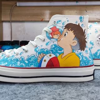 WOWCustomSneakers - Etsy Ghibli Character, Customised Denim Jacket, Studio Ghibli Characters, Custom Painted Shoes, Custom Shoes Diy, Animation Characters, Painted Sneakers, Custom Kicks, Custom Converse