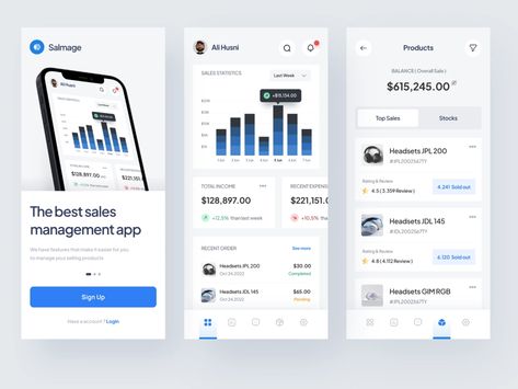 Sales Management Mobile App - Salmage by Ali Husni for Picko Lab on Dribbble Sales App, Sales Report, Sales Dashboard, Sales Crm, Sales Management, Mobile App Design Inspiration, Mobile Web Design, Birthday Wishes And Images, App Design Inspiration