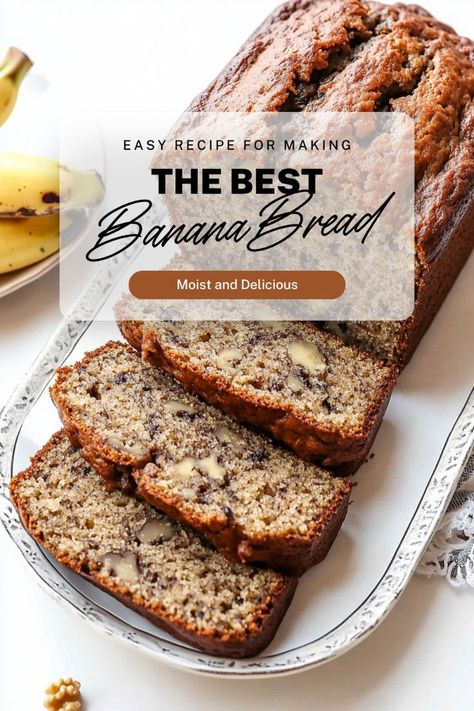 Enjoy the ultimate banana walnut bread with this easy recipe! Moist and delicious, this banana nut bread is perfect for a quick snack or healthy breakfast. Discover how to make the best banana bread with simple ingredients and a moist, flavorful result. Best Banana Walnut Bread Recipe, Easy Banana Walnut Bread, Banana Nut Bread Recipe Moist, Banana Walnut Bread Recipe, Moist Banana Nut Bread, Banana Bread No Eggs, Loaf Breads, Walnut Bread Recipe, Banana Nut Bread Recipe