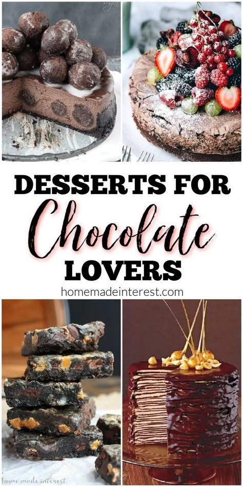 Home. Made. Interest. shares delicious chocolate recipes that are great for Christmas or Valentine’s Day! These are some of the most decadent, rich, and gooey desserts out there! If you needed an excuse to indulge, these desserts for chocolate lovers will more than satisfy your craving. Chocolate Lovers Cake, Gooey Desserts, Chocolate Deserts, Best Chocolate Desserts, Decadent Chocolate Desserts, Easy Chocolate Desserts, Birthday Cake Decorating Ideas, Stunning Cakes, Simple Birthday Cake