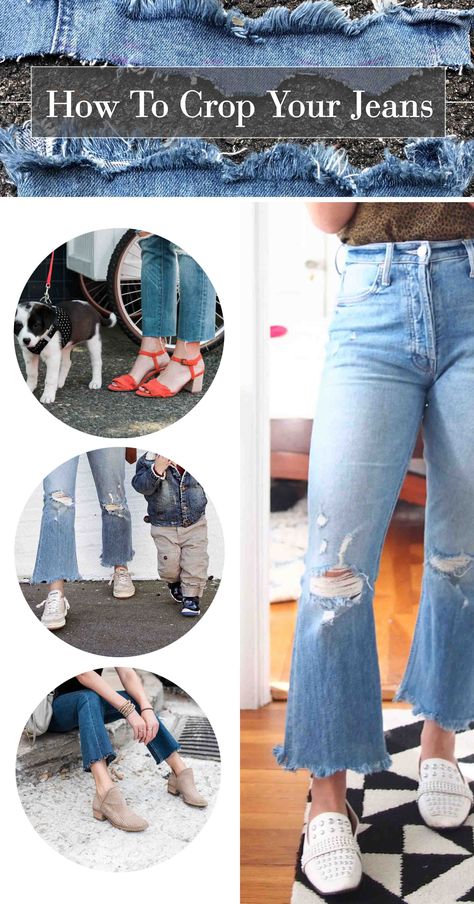 (VIDEO) WHERE TO CROP YOUR HIGH-RISE, WIDE-LEG PANTS (OR JEANS)? | Denim's latest silhouette — the high-rise, wide-leg crop (aka Mom Jeans) – requires a bit of magic & a li'l luck. Our TME pro is showing us how to crop 'em. #TheMomEditStyle #AintNoMomJeans #HowToWearMomJeans #HighRiseWideLegJeans #WhatToWearWithHighRiseWideLegJeans #ShoesToWearWithMomJeans #HowToCropJeans #JeansOutfit #RawHemJeans #DIYRawHemJeans #CroppedRawHemJeans #DIYFlareJeans Diy Cropped Flare Jeans, Mother Insider Crop Step Fray Jeans, Cropped Flares Outfit, How To Crop Jeans Diy, Where Should Cropped Jeans Hit, How To Crop Jeans, Diy Cropped Jeans, Wide Leg Mom Jeans Outfit, How To Cuff Wide Leg Jeans