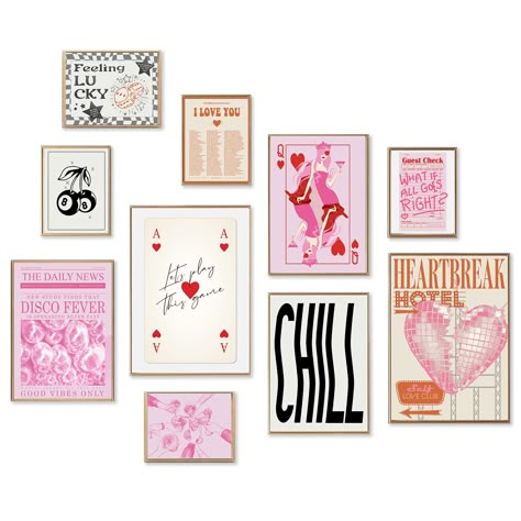 PRICES MAY VARY. 【Preppy Posters for Room】The Pink Trendy Wall Art Set has 3 different size, 5 eclectic art prints in 5x7inch(13x18cm),3 eclectic art prints in 8x10inch(20x25cm),2 eclectic art prints in 11x14inch(28x36cm),Please measure your wall careful to make sure you pick the right size.This Eclectic Wall Art is UNFRAMED,Please pay attention to it. You can prepare frames with style you like to match this wall prints;assemble and install by yourself,fully enjoy the fun of DIY. 【Preppy Room De Colorful Bedroom Wall Art, Dorm Room Wall Prints, Dorm Room Posters Wall Art, Apartment Living Room Wall Decor, Wall Art Layout, Wall Collage Room, Pink Queen Of Hearts, Prints For Walls Aesthetic, Diy Preppy