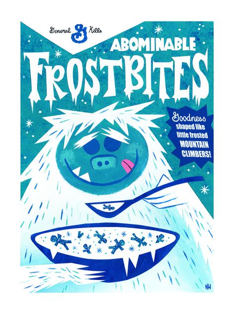 Abominable Snowman Cereal Box Paintings Nate Wragg, Cereal Illustration, Cereal Design, Cereal Art, Wacky Packs, Vintage Cereal, Cereal Packaging, Cereal Brands, Abominable Snowman