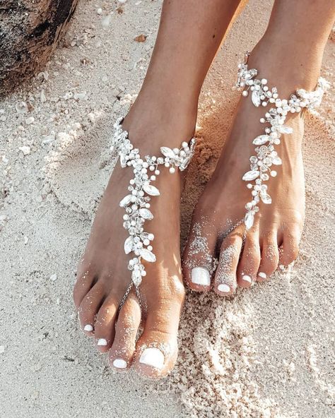 Beach Wedding Shoes: 18 Bridal Ideas [2022 Guide Faqs] ★ beach wedding shoes crystal stones be_nelipots Small Beach Weddings, Simple Beach Wedding, Dream Beach Wedding, Beachy Wedding, Beach Wedding Shoes, Boho Beach Wedding, Bridal Ideas, Beach Wedding Inspiration, Wedding Beach Ceremony