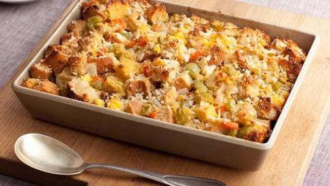 Three-Bread Stuffing Recipe | Sandra Lee | Food Network Semi Homemade Recipes, Preparing Thanksgiving Dinner, Best Stuffing, Thanksgiving Stuffing Recipes, Bread Stuffing, Easy Thanksgiving Recipes, Easy Autumn Recipes, Sandra Lee, Thanksgiving Dinner Recipes