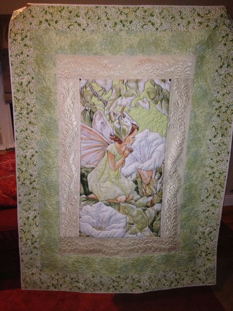 Fairy Quilt I just completed. Fairy Quilt, Diy Applique, Garden Fairies, Panel Quilt Patterns, Big Block Quilts, Fabric Panel Quilts, The Quilt Show, Picture Quilts, Garden Quilt