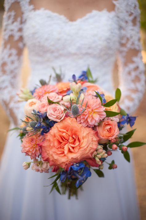 Royal Blue And Peach Wedding, Navy Blue Peach Wedding, Peach And Navy Wedding Flowers, Navy Blue And Peach Wedding Theme, Coral And Blue Wedding Flowers, Peach And Navy Blue Wedding, Navy Blue And Peach Wedding Bouquets, Coral And Navy Blue Wedding, Navy Blue Coral Blush Wedding