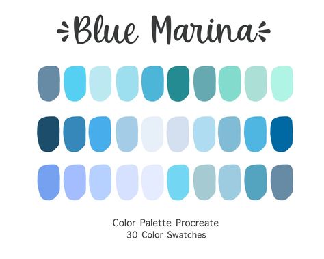 Procreate Palette, Palette Blue, Procreate Color Palette, Color Palette Challenge, Color Schemes Colour Palettes, Marina Blue, Blue Colour Palette, Color Palette Design, Procreate App