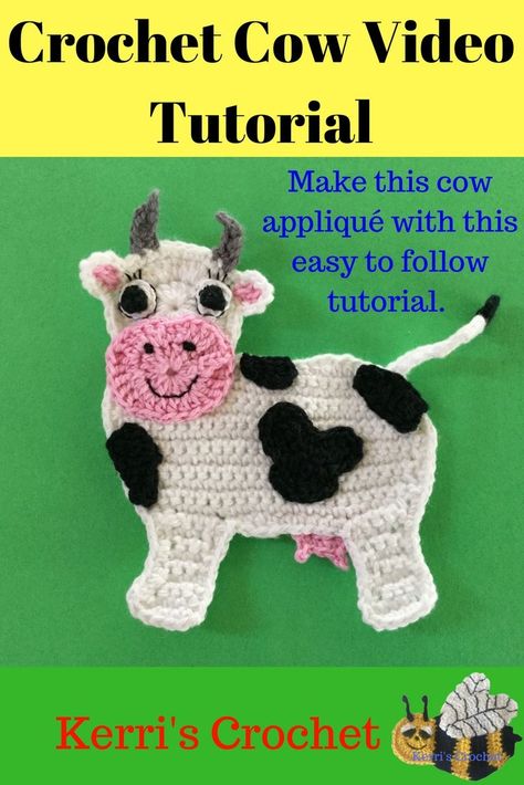 Cow Applique Pattern Free, Cow Applique Pattern, Chicken Applique, Crochet Cow Pattern, Cow Applique, Crochet Appliqué, Crocheted Cow Pattern, Crochet Applique Patterns Free, Crochet Embellishments