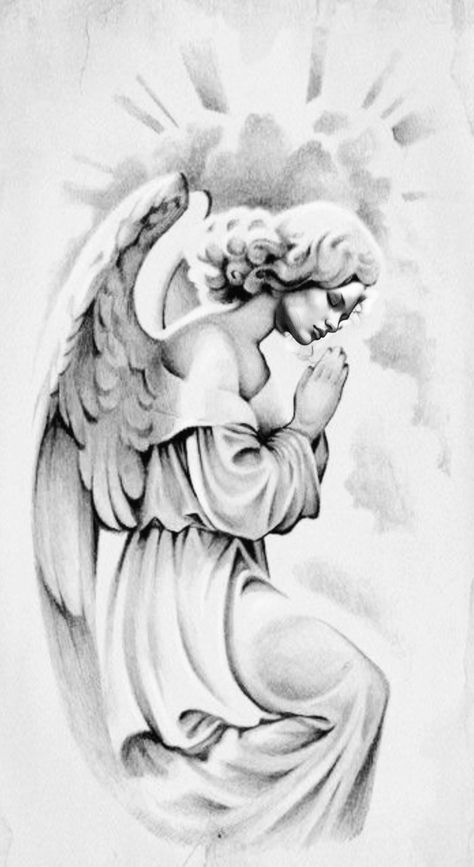 Weeping Angel Drawing, Greek Angel Tattoo, Angel Praying Tattoo, Praying Angel Tattoo, Praying Tattoo, Crying Angel, Angel Ideas, Rose Drawing Tattoo, Tattoos Men