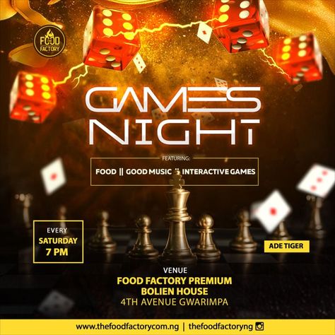 instagram / social media flyer Game Night Flyer, Games Night, Food Factory, Free Psd Flyer, Me Design, Flyer And Poster Design, Interactive Game, Event Flyer, Game Time