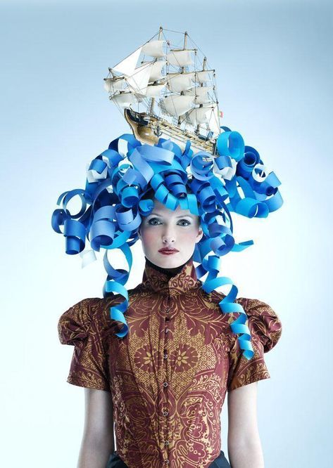 Bonnie Holland #bonnieholland #art #artist #artworks #fineart #arte #inspiration #sanat Paper Wig, Mode Origami, Holland Photography, Foam Wigs, Mad Hat, Crazy Hat Day, Mardi Gras Costumes, Hat Day, Paper Fashion