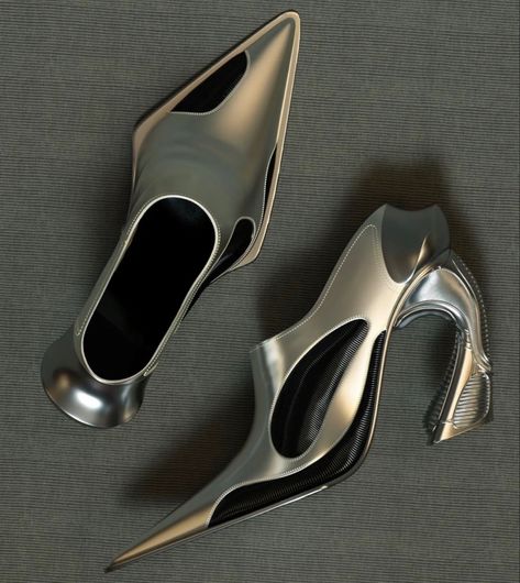 Futuristic Shoes, Mode Shoes, Funky Shoes, Liquid Metal, Futuristic Fashion, Shoe Inspo, Avant Garde Fashion, Silver Shoes, Mode Inspo