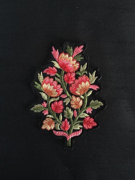 Spring Flowers Indian Embroidery Applique,Pink Red Kashmir Embroidery Patch,Bouquet of Flowers Black Flowers Indian, Kashmir Embroidery, Kashida Embroidery, Indian Embroidery Designs, Kashmiri Embroidery, Hand Embroidery Patterns Flowers, Bead Embroidery Patterns, Hand Embroidery Flowers, Embroidery Motifs