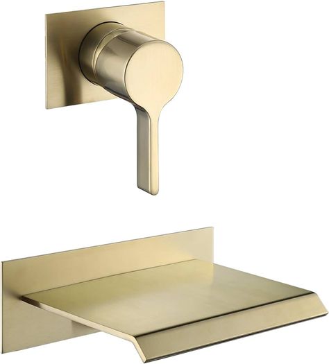 sumerain Wall Mount Bathtub Faucet Black with Waterfall Tub Spout Single Handle with Rough in Valve High Flow - Amazon.com Brass Wall Mount Faucet, Brass Tub, Wall Mount Tub Faucet, Waterfall Wall, Gold Shower, Wall Mount Faucet, Tub Spout, Tub Filler, Video Wall