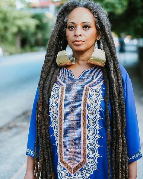 Captured by @@raisingtenzingray || long locs. beauty. dreads. dreadlocs. dreadlocks. natural hair. loc'd hair. locs. women with locs. gray hair. gray locs. beauty. black women. Dreadlocks Black Women, Gray Locs, Mama Earrings, Locs Black Women, Long Locs, Beautiful Dreadlocks, Texturizer On Natural Hair, Black Femininity, Natural Hair Inspiration