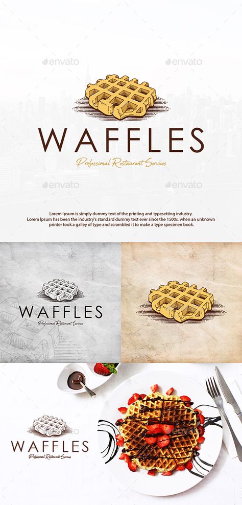 Sweet Waffle Logo Template PSD, Vector EPS, AI Illustrator Waffles Logo, Waffle Logo, Waffle Shop, Ice Cream Poster, Bubble Waffle, 귀여운 음식 그림, Waffle House, Food Logo, Belgian Waffles