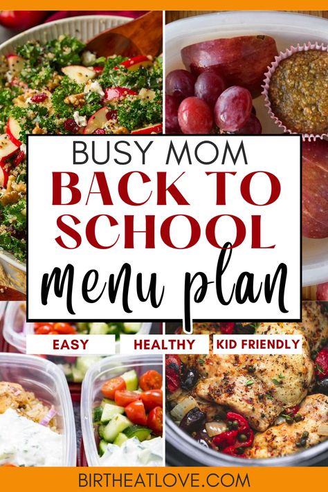 Easy back to school menu for meal planning! You'll love this easy Meal plan for family meals. Easy healthy dinners and meals that you can make for when mom life gets crazy on back to school weeknights. Great meal planning ideas for busy moms who need easy but healthy recipes to feed your family. Includes free meal plan with healthy eating recipes for dinner, lunch, breakfast, drinks, and snack ideas. Meal Plan Dinner Ideas Healthy, School Week Meal Plan, Back To School Weeknight Dinners, Back To School Menu Plan, Easy Healthy Meals Family, Single Mom Meal Planning, Easy Meal Plans For The Week Families, Super Quick Meals, Back To School Meal Planning