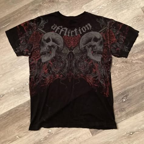 READ BOTTOM crazy double sided graphic affliction t... - Depop Affliction Outfits, Affliction Pants, Affliction Clothing Women, Affliction Design, Affliction Tshirt, Affliction Clothing, Vintage Affliction, Affliction Shirts, Affliction Shirt