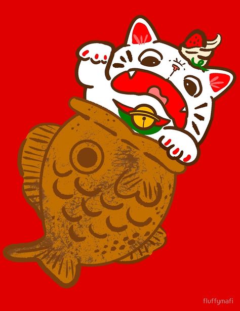 Taiyaki Neko by fluffymafi Taiyaki Wallpaper, Taiyaki Tattoo, Taiyaki Illustration, Taiyaki Drawing, Japan Animals, Japanese Cat, Japanese Tattoo Art, Japanese Graphic Design, Maneki Neko