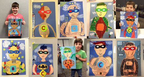 Superhero Self Portrait, Kindness Superhero, Drawing Powers, Superhero Portraits, Art Curriculum Elementary, Superhero Portrait, Portraits For Kids, Superhero Pop Art, Hero Crafts