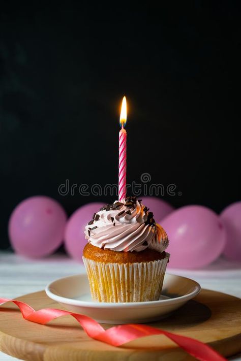 Happy brithday cupcake with a candle on a black background. With pink balloons , #AFFILIATE, #cupcake, #candle, #Happy, #brithday, #pink #ad Cupcake Candle Birthday, Cupcake With Candle, Happy Birthday For Her, Cupcake Pictures, Cupcake Candle, Cupcake Images, Photoshop Ideas, Cupcake Birthday