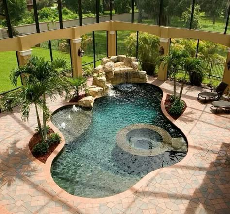 Nice Pool Ideas, Small Lagoon Pool Backyard, Unique Pool Ideas, Amazing Yards, Outdoor Pool Ideas, Beautiful Pools Backyard, Pool Ideas Inground, Nice Pools, Gorgeous Pools