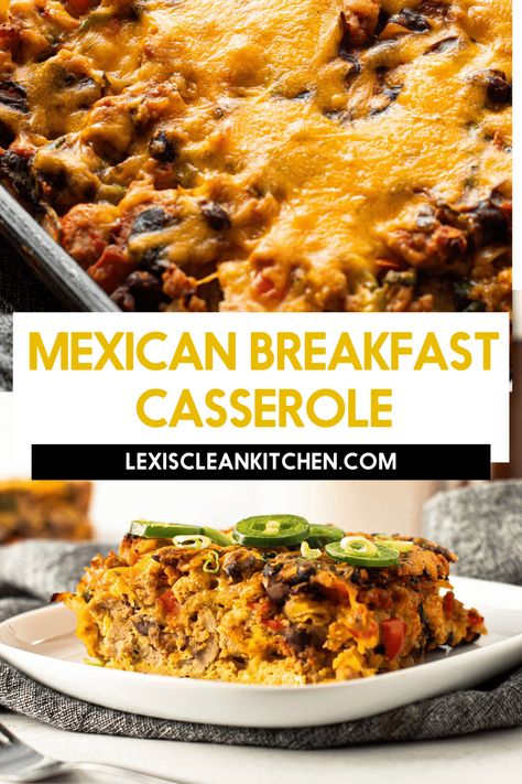 When tortilla chips, spiced ground turkey, veggies, eggs and cheese are all baked up together in the oven, only good things can come of it! This Mexican Breakfast Casserole is a wholesome breakfast dish to serve a crowd or prepared for an easy grab-and-go meal. Either way you dish it, this gluten-free and optionally dairy-free dish will be a new morning favorite. Easy Mexican Breakfast, Mexican Breakfast Casserole, Cheesy Eggs, Mexican Breakfast, Easy Mexican, Gluten Free Breakfasts, Make Ahead Breakfast, Breakfast Recipe, Breakfast Dishes