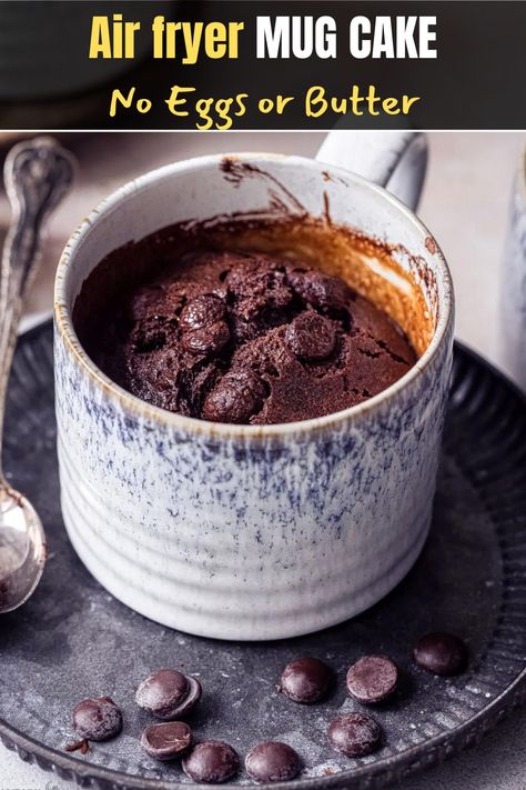 Satisfy your sweet tooth in minutes with our Air Fryer Chocolate Mug Cake – quick, easy, and utterly delicious! With just a few simple steps, you can whip up this delectable treat: grab your ingredients, add them to the mug, and pop it in the air fryer. It's as easy as that to create a scrumptious mug cake in the air fryer. Cake In Air Fryer, Mug Cake Eggless, Easy Chocolate Mug Cake, Brownie In A Mug, Chocolate Mug Cake, Single Serve Desserts, Vegetarian Desserts, Cake Recipes From Scratch, Chocolate Mug Cakes