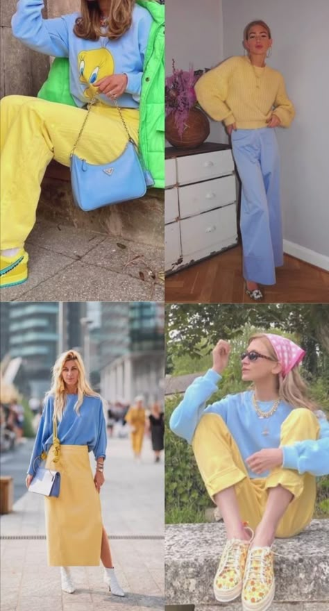 Cute Colour Combos Outfits, Color Block Aesthetics, Pastel Color Block Outfit, Colour Blocking Outfit Ideas, Cool Toned Outfits, Spring Pastel Outfits, Colour Blocking Outfit, Ropa Color Neon, Color Outfits