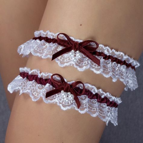 Wine Red Wedding, Burgundy Wedding Theme, Red And White Weddings, Red Wedding Theme, Maroon Wedding, Dusty Rose Wedding, Hen Night, Wedding Garter Set, Wedding Garters