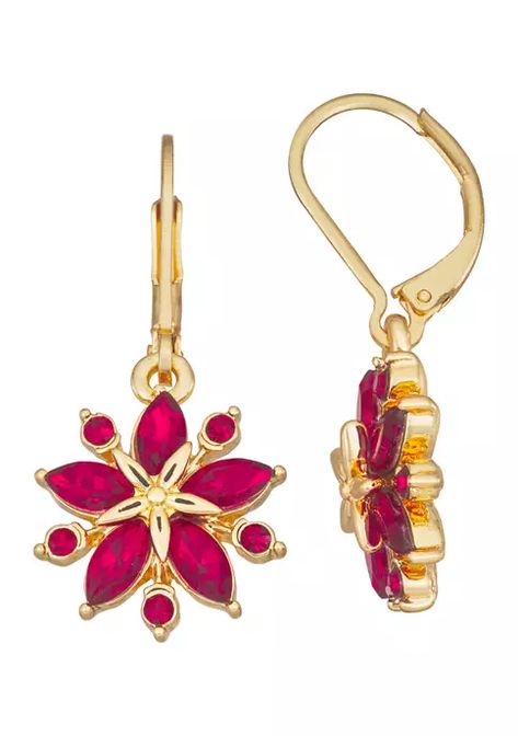 Napier Gold Tone 14 Millimeter Red Poinsettia Lever Back Earrings | belk Napier Jewelry, Red Poinsettia, Crystal Dangle Earrings, Holiday Outfit, Red Crystals, Gold Earrings Dangle, Gold Christmas, Poinsettia, Holiday Outfits